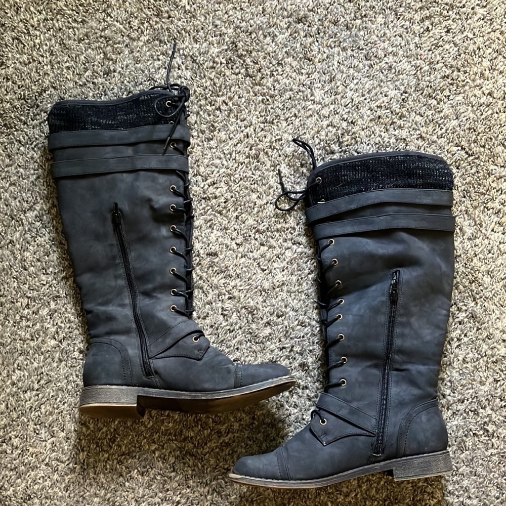 Just Fab Delphina Dark Grey Black Zip Up Round Toe Buckle Boots Size 9 - Picture 7 of 9